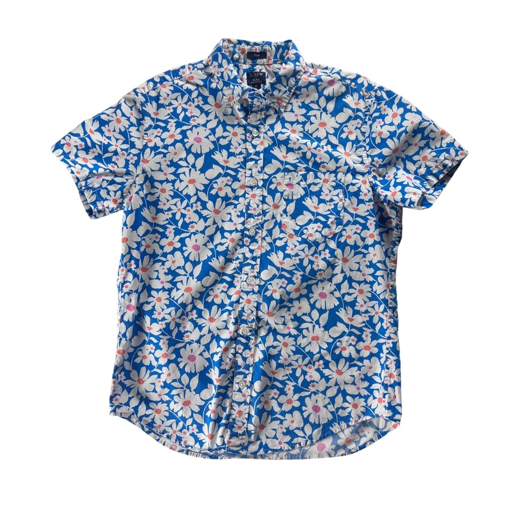J.Crew Flex Washed Shirt Men Medium Slim Fit Short Sleeve Floral Button Down